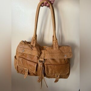 VTG 90's Converse‎ One Star Distressed Beige Leather Tote Hobo Shoulder Bag RARE